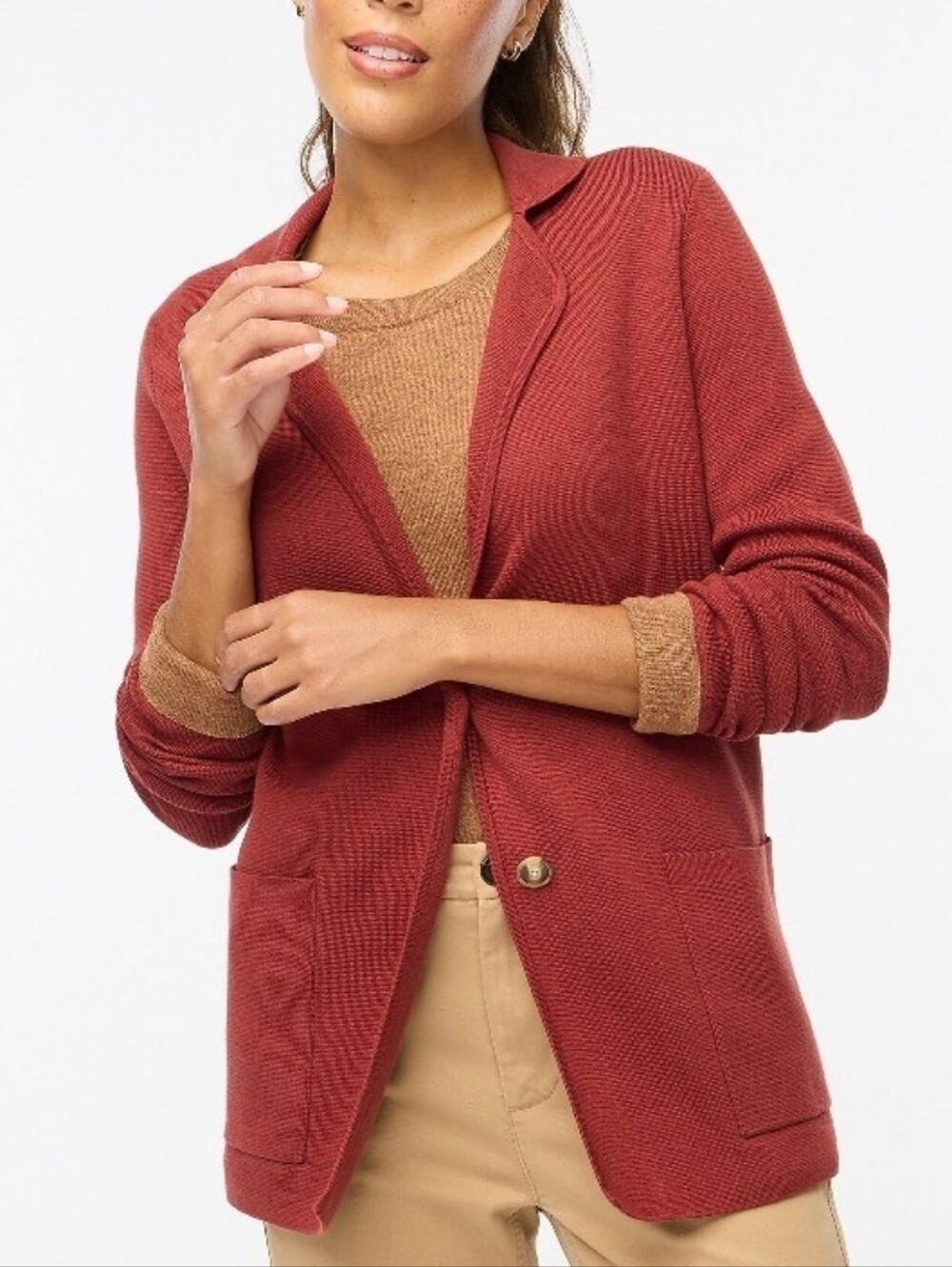 J. Crew Two-Button Sweater Blazer In Dark Cognac Sz L